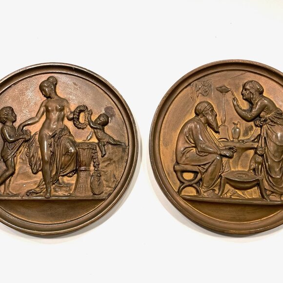Victorian Style Golden Resin Plaques Figurative Aphrodite With Signature